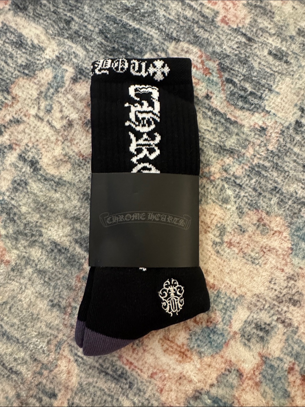 Chrome Hearts Black and Purple Crew Socks with White Logo